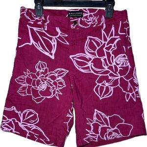 Kaulua`e Walking Shorts in Burgundy and Pink Floral